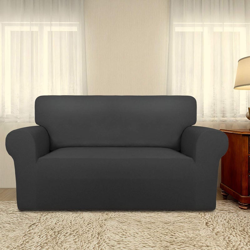 PureFit Super Stretch Sofa Slipcover â€“ Spandex Non Slip Soft Couch Sofa Cover, Washable Furniture Protector with Non Skid Foam and Elastic Bottom for Kids, Pets ï¼ˆLoveseat, Dark Grayï¼‰ - Image 2